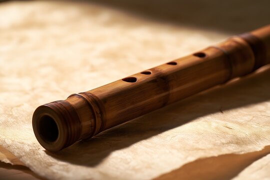 Polished bamboo joint and finger holes of wind instrument
