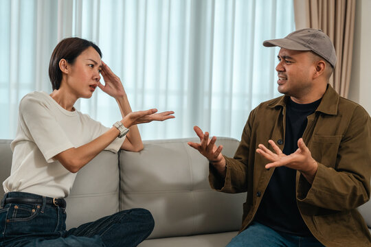 Asian couples quarrel divorce heartbreak loud arguments, a bad married life dramatic scenes of troubled couples midlife issues.
