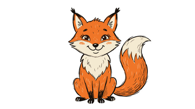 Cute cartoon fox illustration for children projects with orange fur and bushy tail design