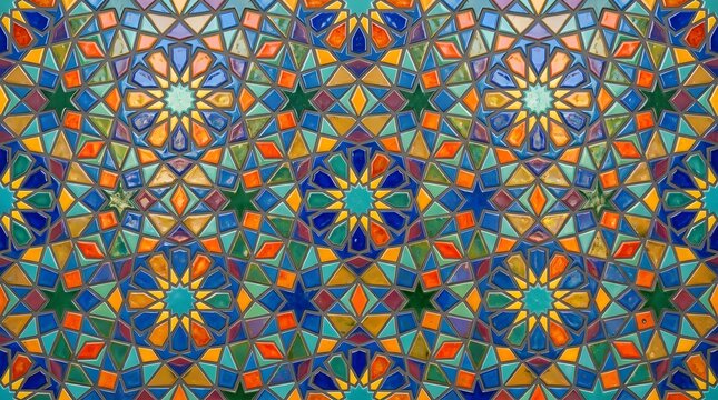 Intricate mosaic tile pattern with geometric islamic motifs geometric ornament