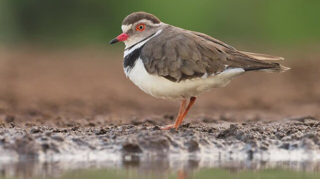A small three-banded plover (Charadrius tricollaris) standing in natural habitat, South Africa