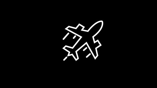 Animated plane white line icon. Commercial flight. Traveling