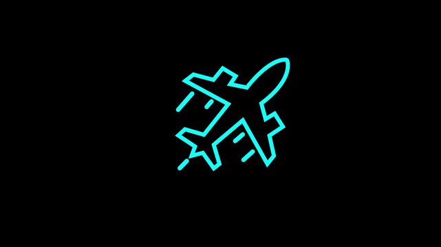 Animated plane white line icon. Commercial flight. Traveling