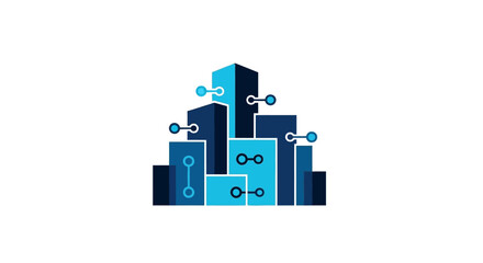 Fototapeta premium Futuristic Cityscape Digital Network Connections Abstract Logo