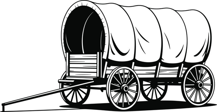 Vintage western covered wagon vector illustration symbolizing american pioneer history wild west transport and old migration route