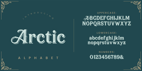 Arctic frozen icy winter slab serif alphabet font for cold weather brand and holiday greeting © happy