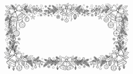 Fototapeta premium Christmas Holiday Ornament Border Illustration Featuring Bells and Pine Branches