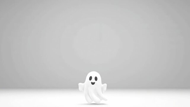 Halloween ghost cartoon character minimal background cute decoration concept spooky design joyful 3d render copy space white