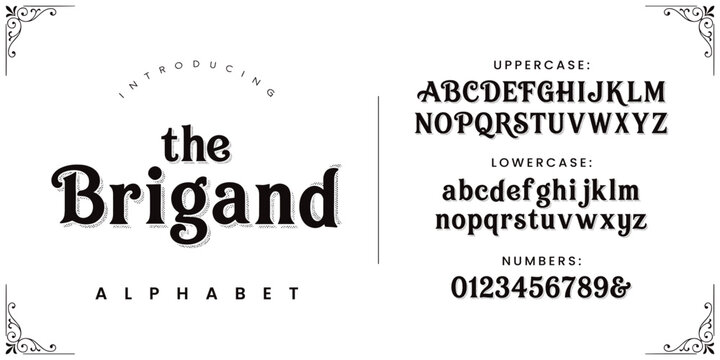 The Brigand classic vintage serif distressed cowboy alphabet font for historical outlaw and western adventure