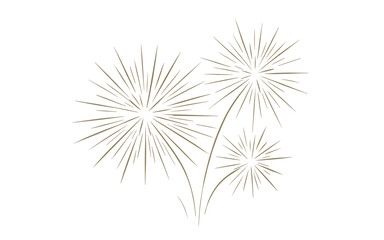 Fototapeta premium Elegant gold hand-drawn line art fireworks exploding upward with a celebratory feel on a clean minimal white background.