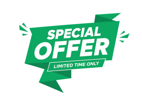 Special offer limited time only green promotional ribbon banner for shop discount campaigns.