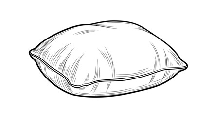 Soft Pillow Resting on White Background Line Art Sketch Illustration Side View © Anak