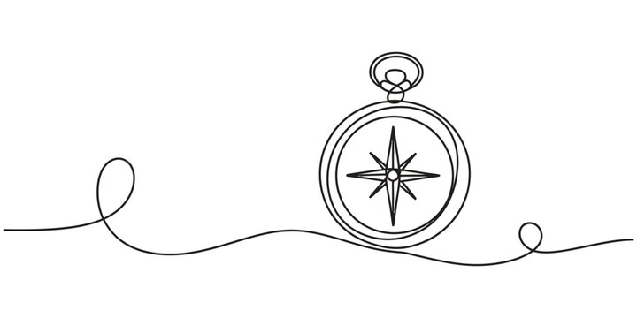 Continuous one line drawing of a navigation compass