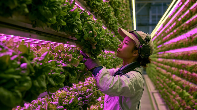 Hydroponics and Vertical Farming: Eco-Friendly Indoor Gardening with LED Lights for Sustainable Agriculture and Fresh Lettuce Production