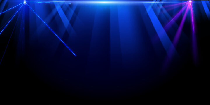 Abstract disco image. Vibrant laser beams in darkness, dynamic light rays with flare, abstract vector background.