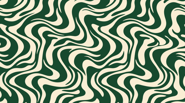 Modern forest green and cream abstract liquid wave pattern for stylish trendy background.