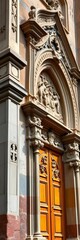 Fototapeta premium Weathered church facade with intricate carvings, aged, church