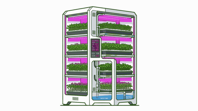 Isolated Hydroponic Growing Pod Microgreens Vertical Farming Vector Graphic, "Created with AI assistance and manually refined."