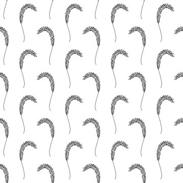 Seamless pattern with hand drawn cereal wheat oat rye barley rice ears spikelet Organic healthy food For decorative print, fabric, package, background