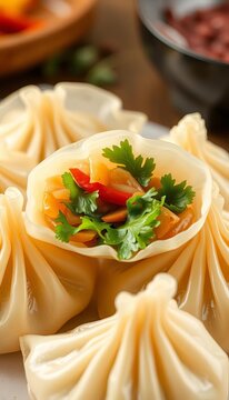 Wontons, steamed dumpling wrappers, vegetables, flat, vegetable