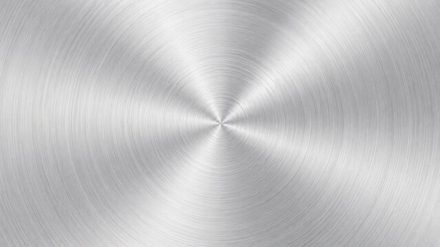 Radial brushed stainless steel texture with concentric circular grain and reflective metallic sheen, ideal as a sleek industrial background