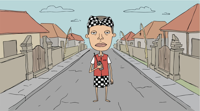 Minimalist Vector Illustration of Person in Casual Street Scene with Simple Geometric Shapes and Muted Colors in Modern Style