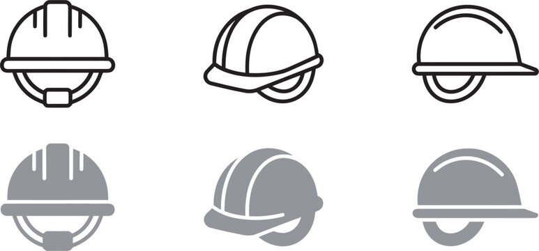Safety Helmet Icon Set. Construction Hard Hat Symbol. Simple Pictogram for Engineering, Industrial Safety, Builder, Protective Equipment, Workplace and Construction Site.