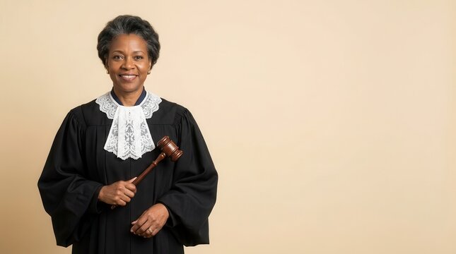 African American female judge holding a wooden gavel