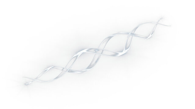 Abstract DNA double helix structure, futuristic silver molecule strands on white background, scientific medical concept
