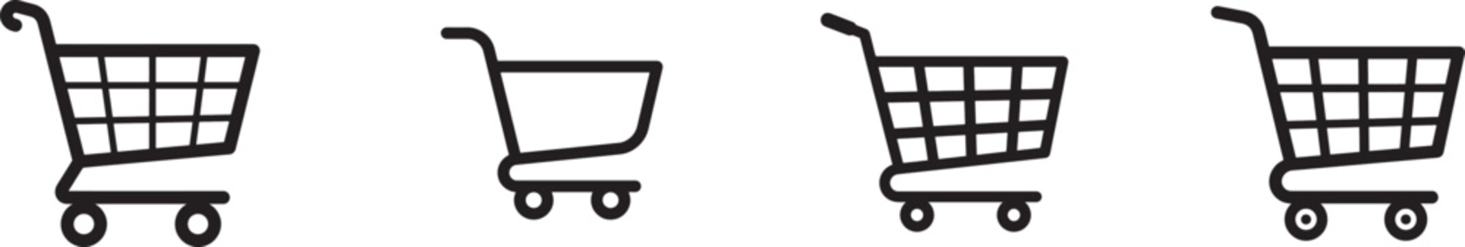 Shopping cart icons set for online store and retail business with shopping