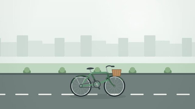 Green Bicycle with Basket on City Street Animation