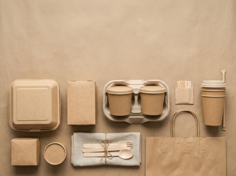 Premium biodegradable food packaging collection promoting sustainable takeaway services, eco-friendly branding, and environmentally responsible food delivery