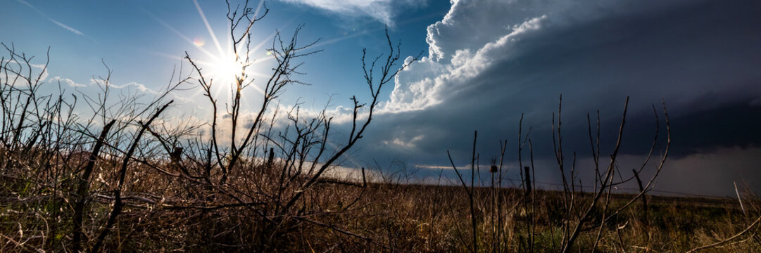 Impacts of Climate Change. El Ni&ntilde;o, the environment, rising global temperatures. Pollution and devastating storms featuring tornadoes and strong winds. Uncontrolled weather. Web banner, copy space.