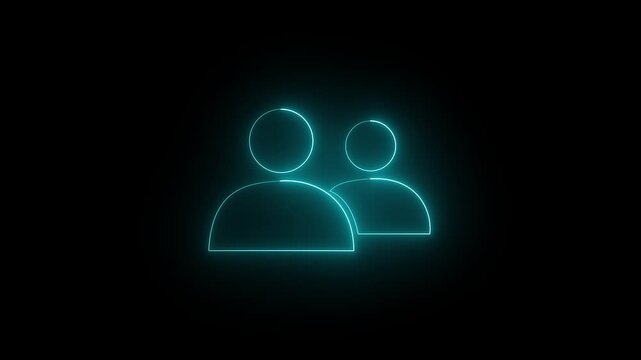 Animated of glowing Neon group people icon. Teamwork Icons concept. Glowing neon cyan color man icon animation symbol on black background 4k video