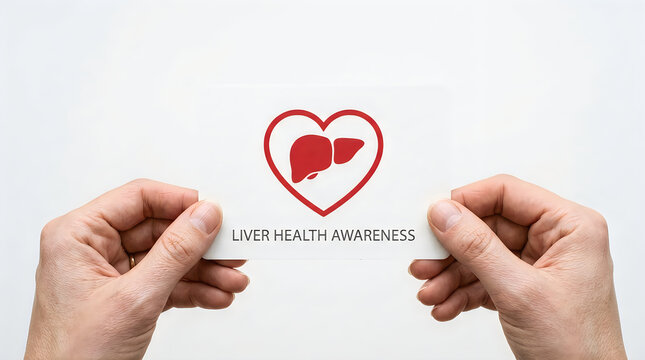 Hands holding a card with liver health awareness symbol