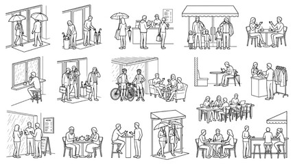 Obraz premium Cafe Activity People Architectural CAD Entourage Vector Collection Set Blocks