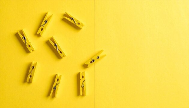 Yellow clothespins arranged on monochromatic minimalist background