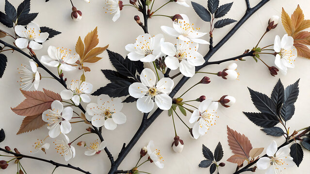 Elegant springtime cherry blossom pattern on white background