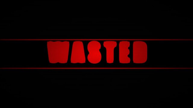 Retro Gaming Style Wasted Sign with Scanline Texture and Red Horizontal Lines on Black Background for Game Over Concept