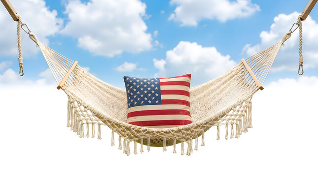 Hammock with american flag pillow against a blue sky
