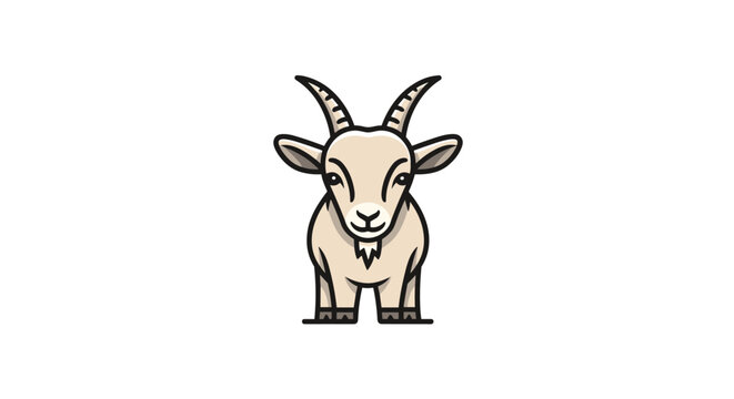 Goat illustration featuring a cute mountain animal with long horns standing firmly on a clean white background for farm and nature concepts.