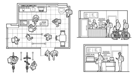 Obraz premium Cafe Floor Plan Interior Elevation CAD Vector Architectural Collection
