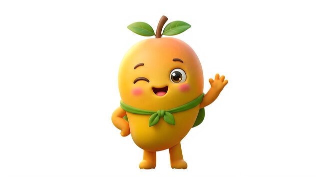 Cute mango fruit character winking and waving hand