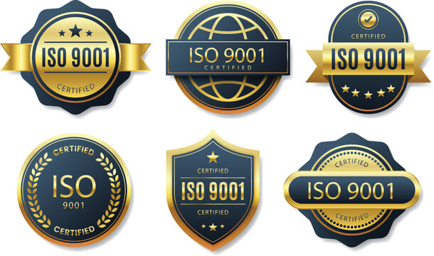 Quality management system iso certification badge set vector