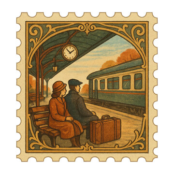 PNG Vintage train station illustration