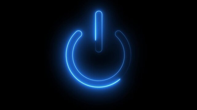 Animated Blue Glowing Neon Power Off On Switch Button Icon Motion Graphic Loop on Dark Black Background for UI Interface and Tech Concept.