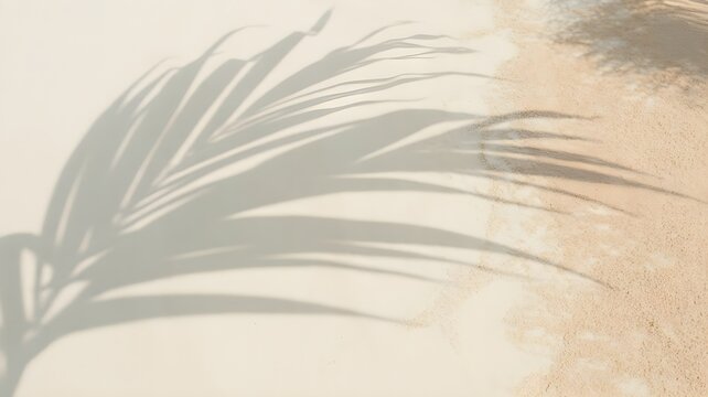 Minimalist aesthetic background with palm leaf shadow for a relaxing summer bank holiday travel and vacation concept
