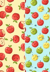 Fototapeta premium **Charming Digital Art: Happy Apples in Soft Yellow & Sky Blue Patterns**