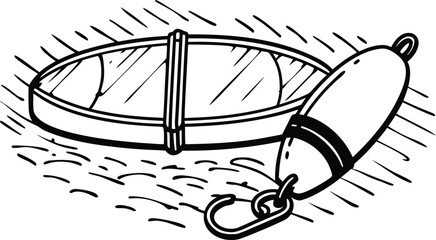 Fishing float and a hook in a black and white line isolated on a white background, for outdoor sports, and recreation © safowan