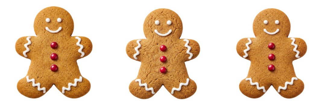 Gingerbread man cookies isolated on transparent background